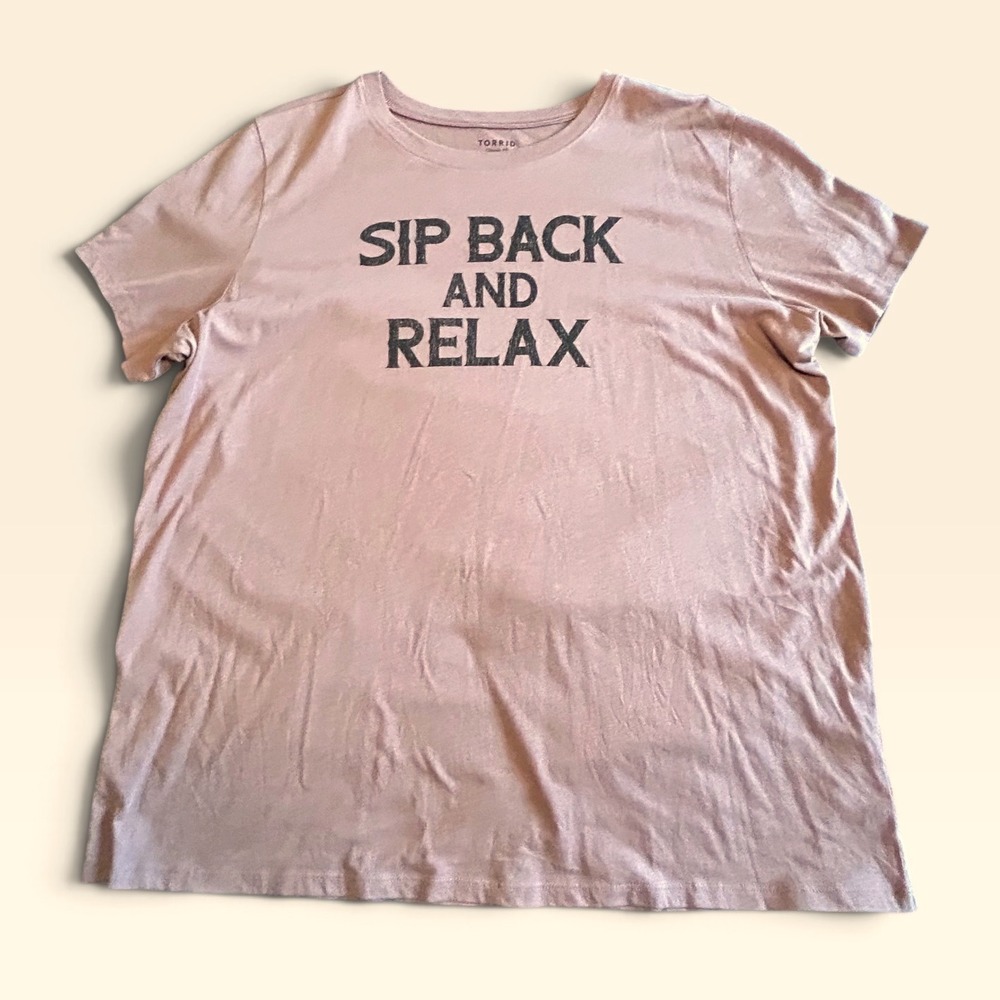 Torrid Sip Back and Relax Graphic Tee Mauve Pink Cotton Plus Size 2 2X